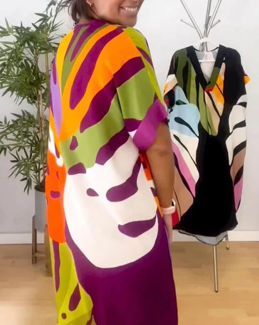 Vestido Casual Con Estampado De Hojas Coloridas