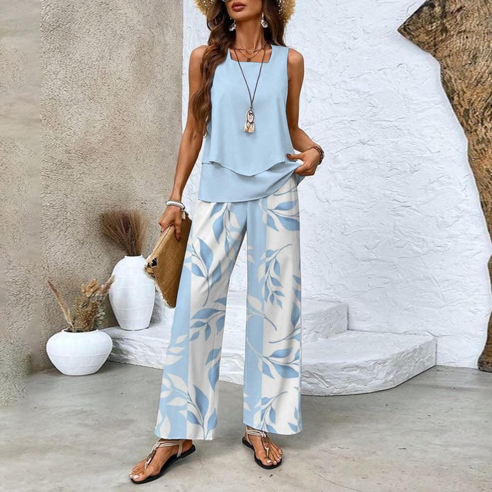 Conjunto de Dos Piezas Con Top y Pantalón Combinado