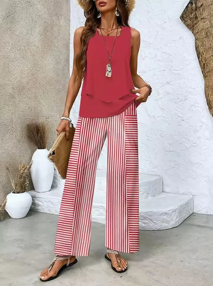 Conjunto de Dos Piezas Con Top y Pantalón Combinado