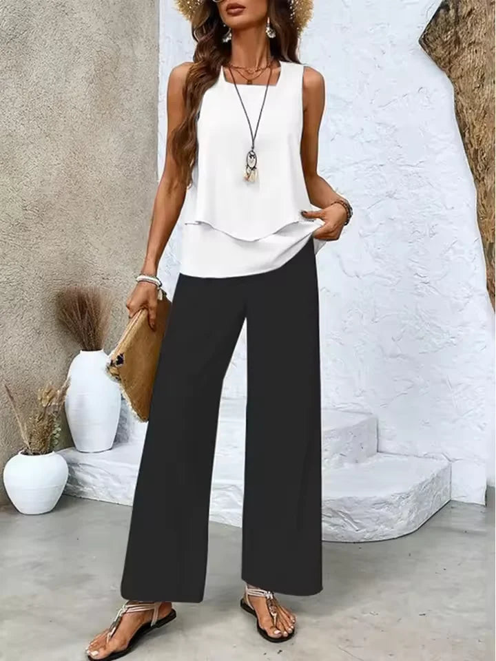 Conjunto de Dos Piezas Con Top y Pantalón Combinado