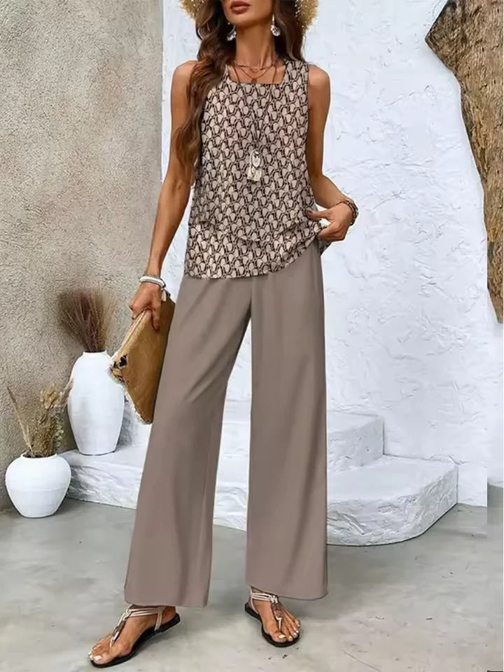 Conjunto de Dos Piezas Con Top y Pantalón Combinado