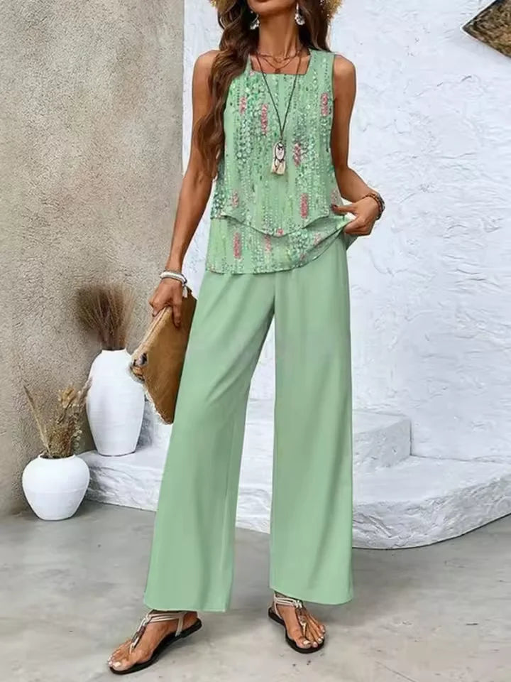 Conjunto de Dos Piezas Con Top y Pantalón Combinado