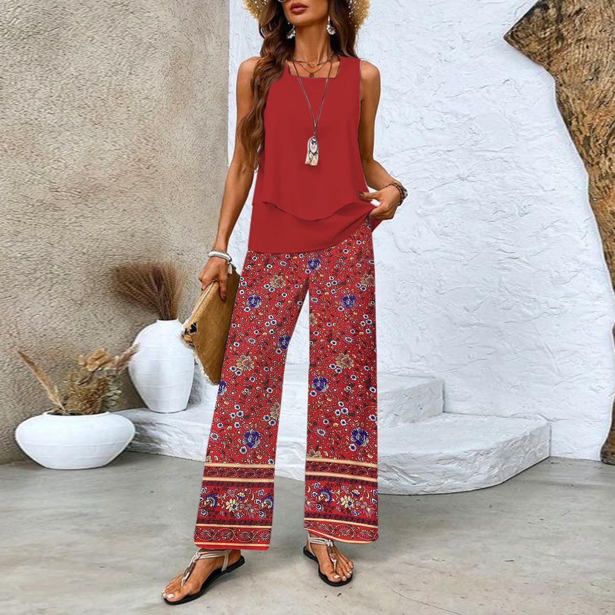 Conjunto de Dos Piezas Con Top y Pantalón Combinado