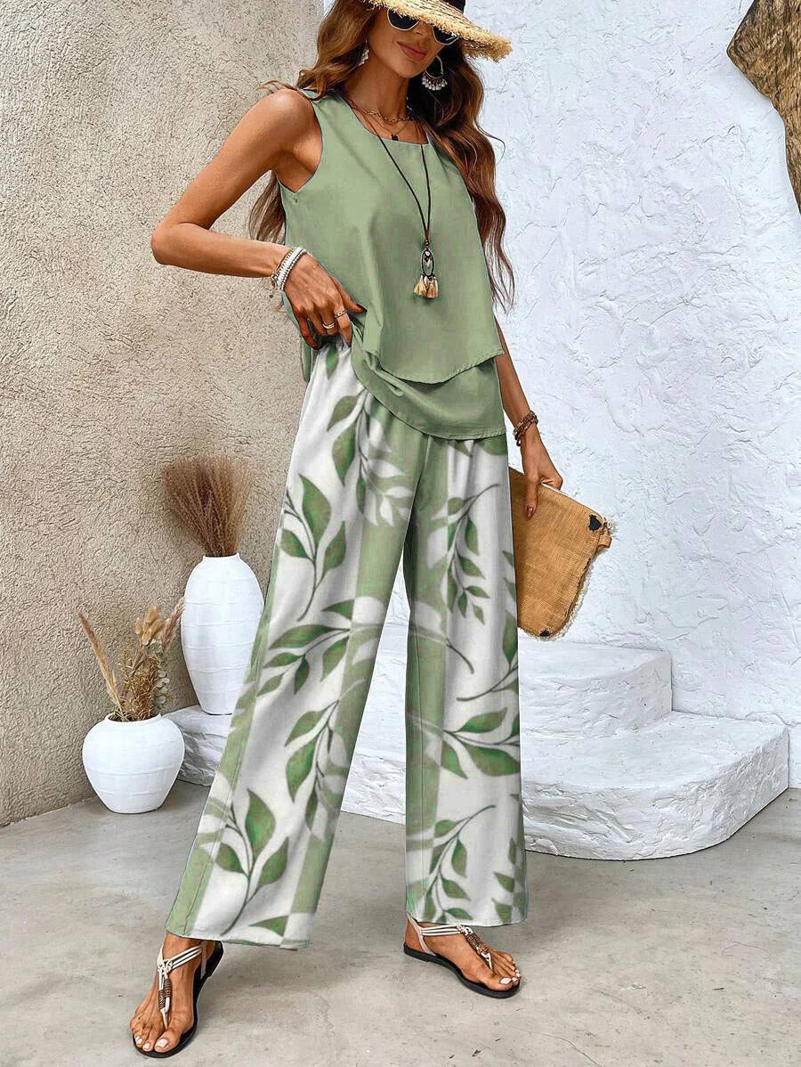 Conjunto de Dos Piezas Con Top y Pantalón Combinado
