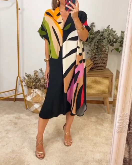 Vestido Casual Con Estampado De Hojas Coloridas