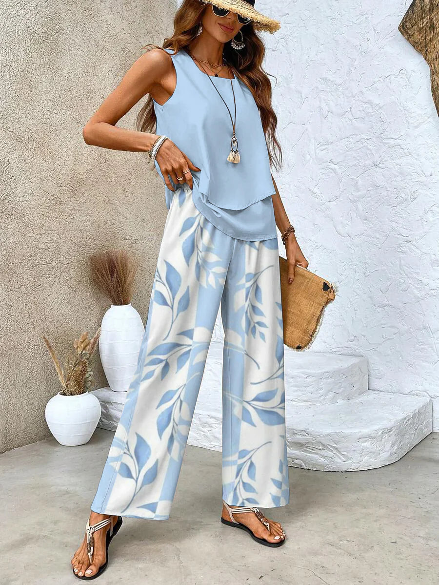 Conjunto de Dos Piezas Con Top y Pantalón Combinado