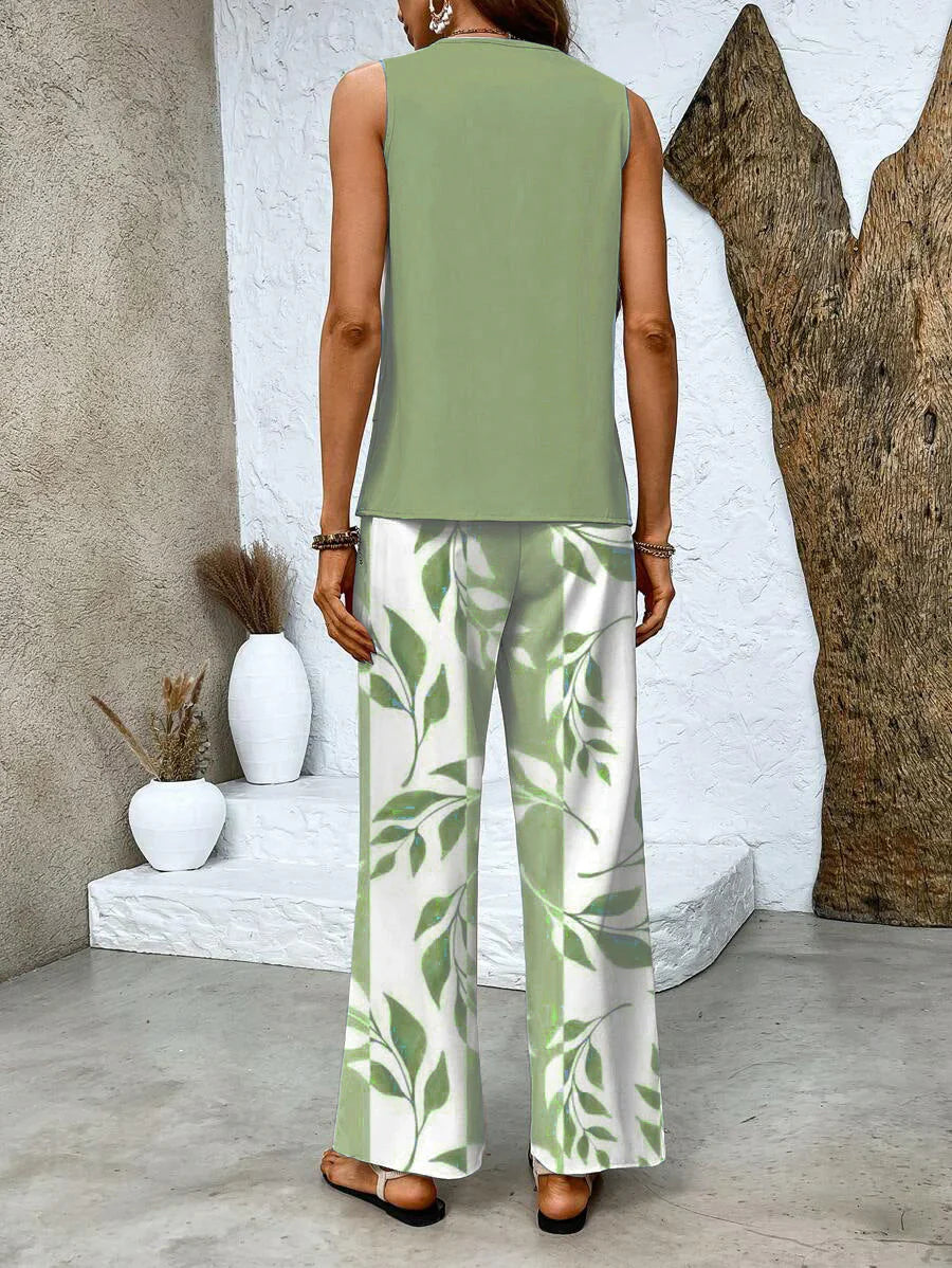 Conjunto de Dos Piezas Con Top y Pantalón Combinado