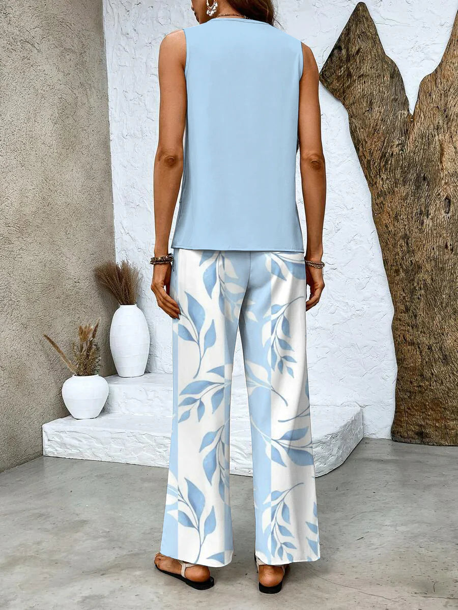 Conjunto de Dos Piezas Con Top y Pantalón Combinado