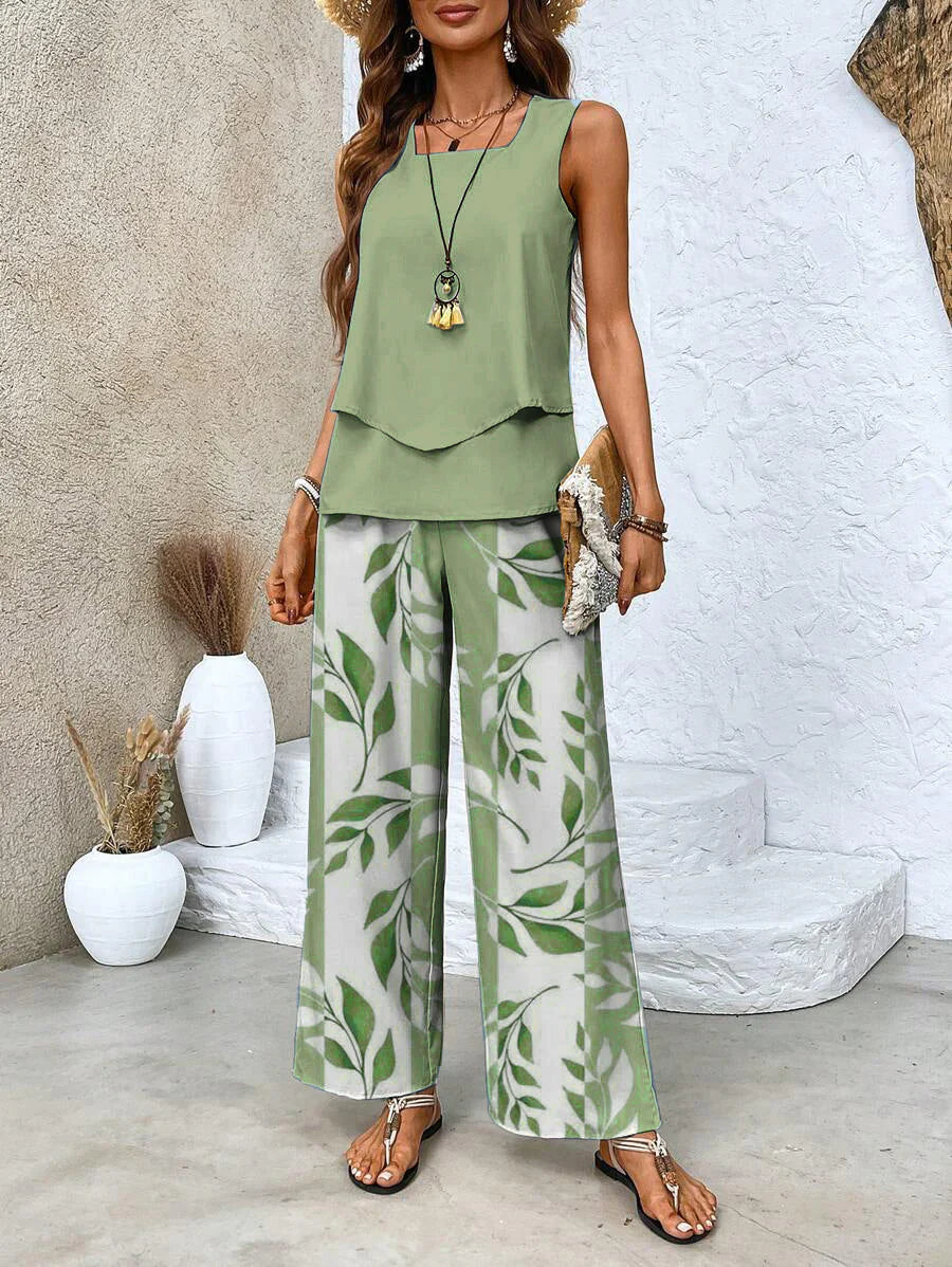 Conjunto de Dos Piezas Con Top y Pantalón Combinado