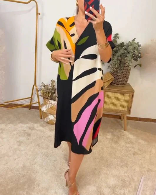 Vestido Casual Con Estampado De Hojas Coloridas