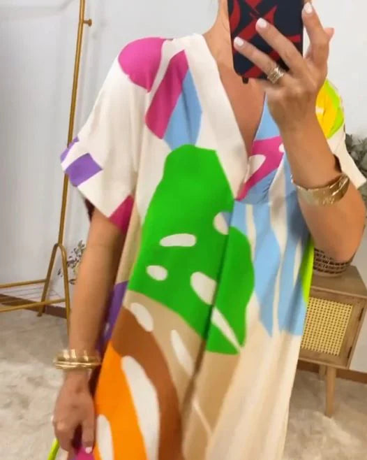 Vestido Casual Con Estampado De Hojas Coloridas