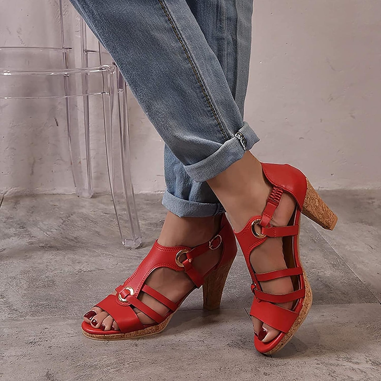 Sandalias de cuero con tacón