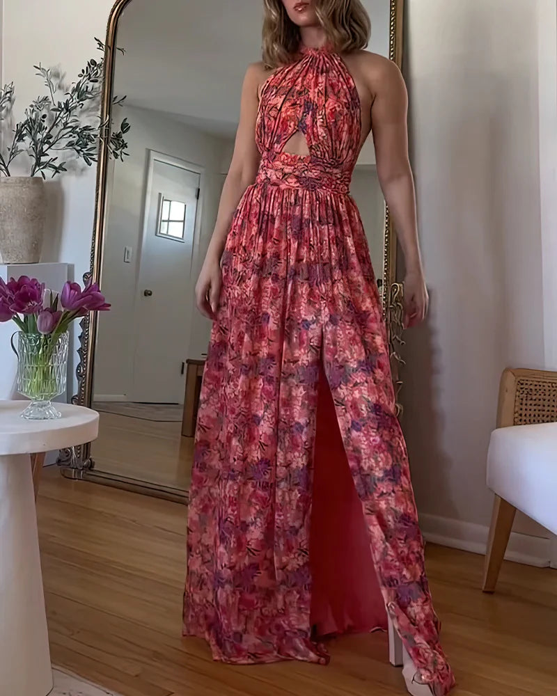 Isa Luna | Maxi Vestido Sin Espalda con Estampado Floral