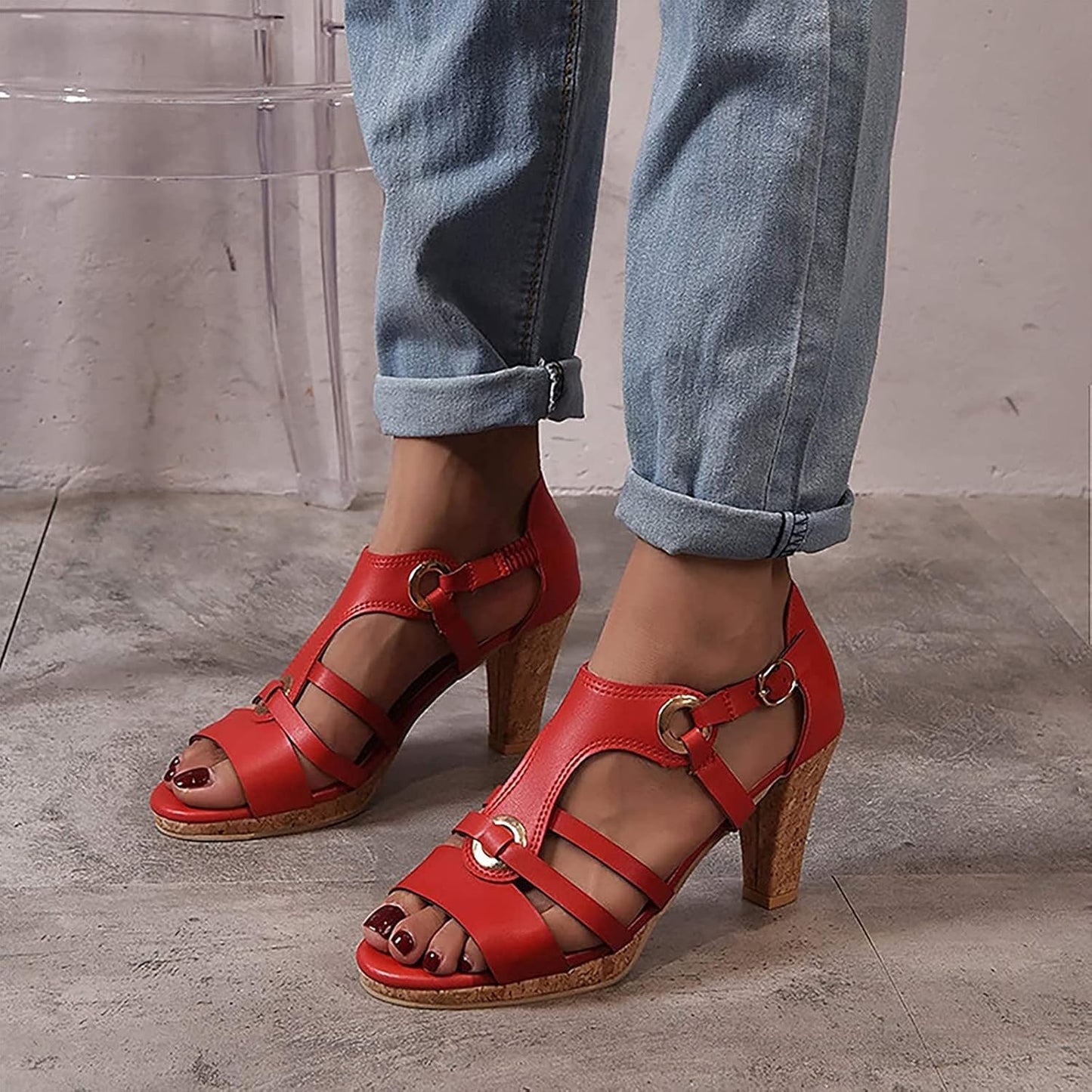 Sandalias de cuero con tacón