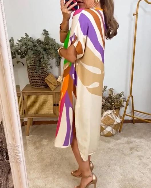 Vestido Casual Con Estampado De Hojas Coloridas