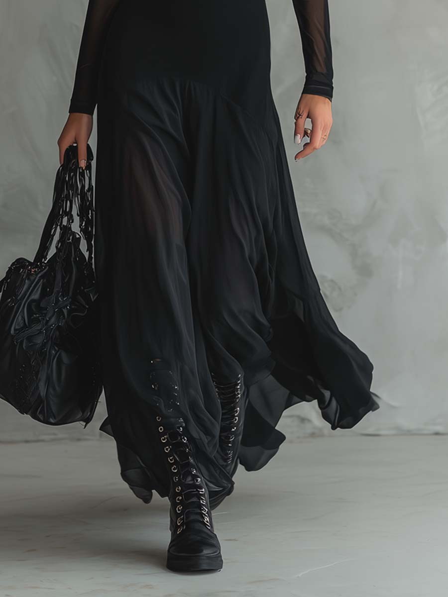 Neroa • Vestido Largo y Holgado de Tul Negro