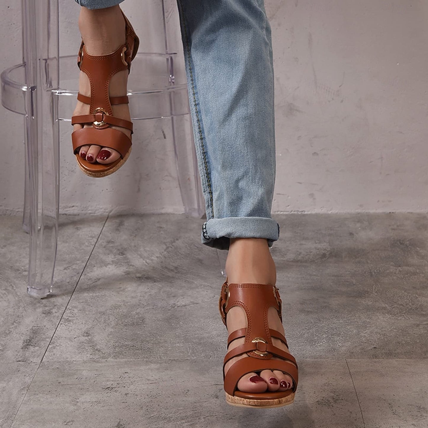 Sandalias de cuero con tacón