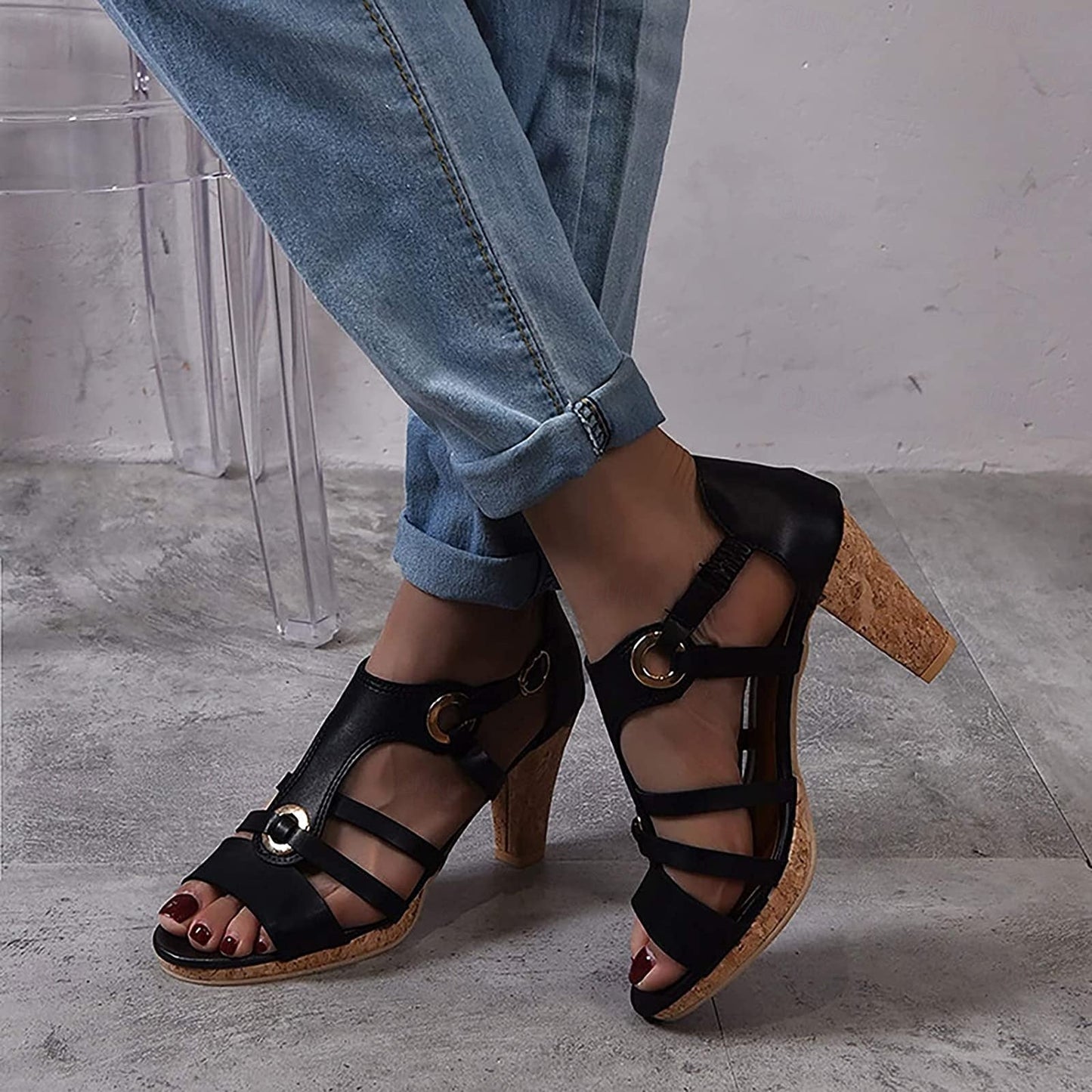 Sandalias de cuero con tacón