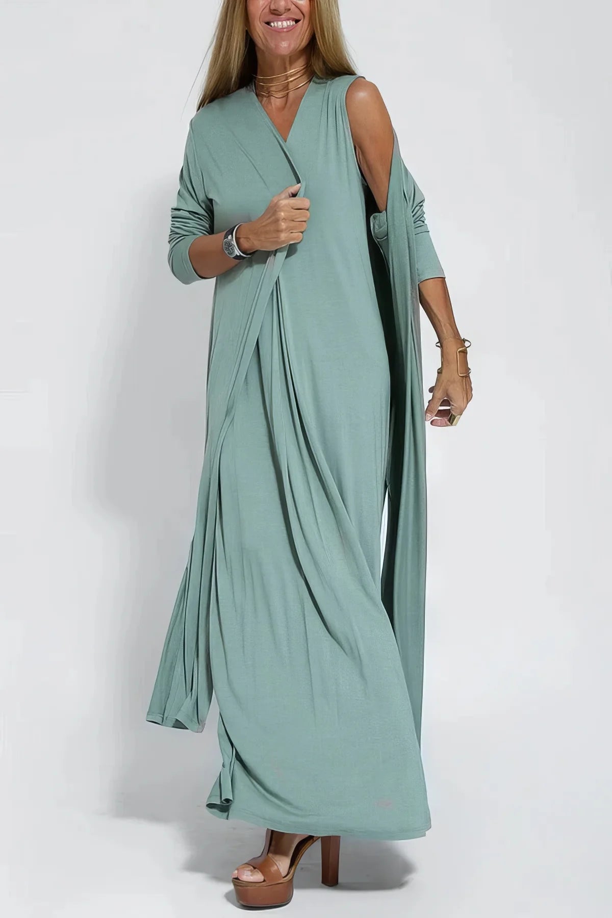 Vestido Largo Elegante + Cárdigan a Juego de REGALO