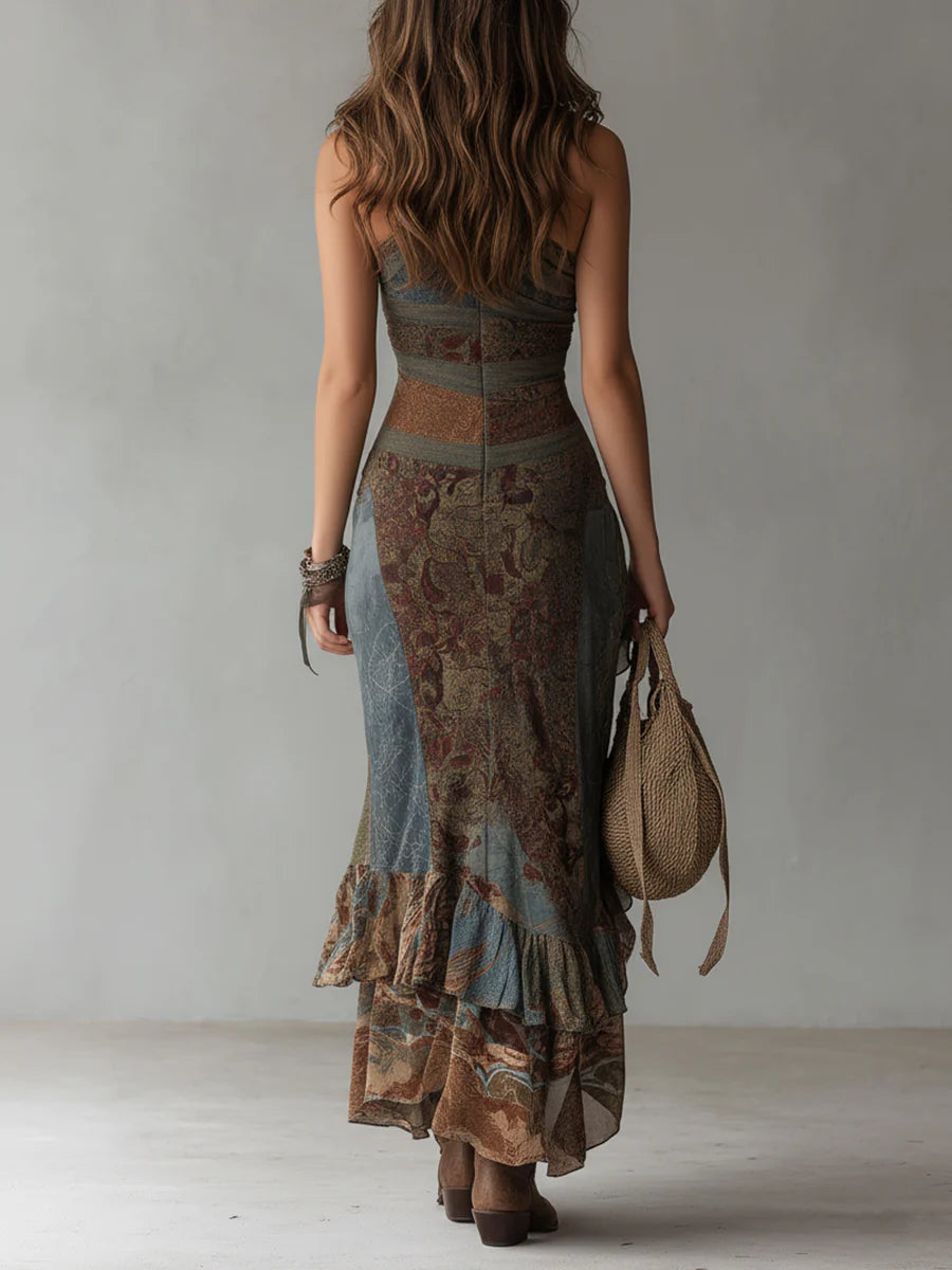 Elena ∙ Vestido Largo Asimétrico con Estampado Étnico