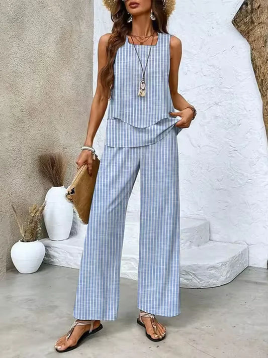 Conjunto de Dos Piezas Con Top y Pantalón Combinado