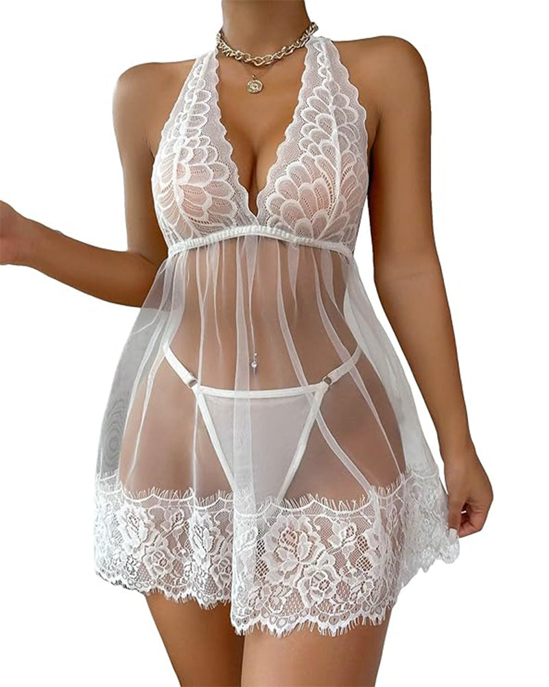 Isola | Conjunto Babydoll con Tirantes y Tanga de Encaje