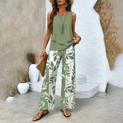 Conjunto de Dos Piezas Con Top y Pantalón Combinado