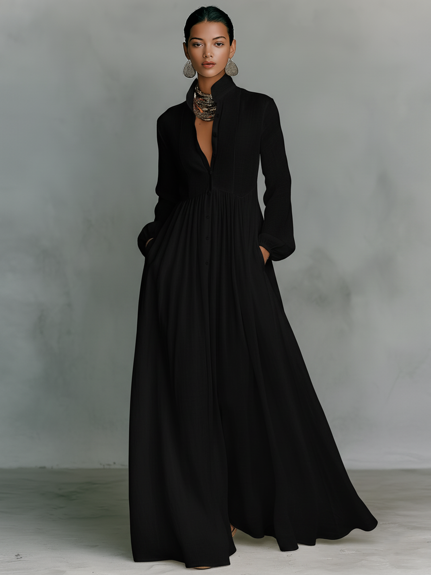 Vestido Largo Minimalista con Diseño de Patchwork