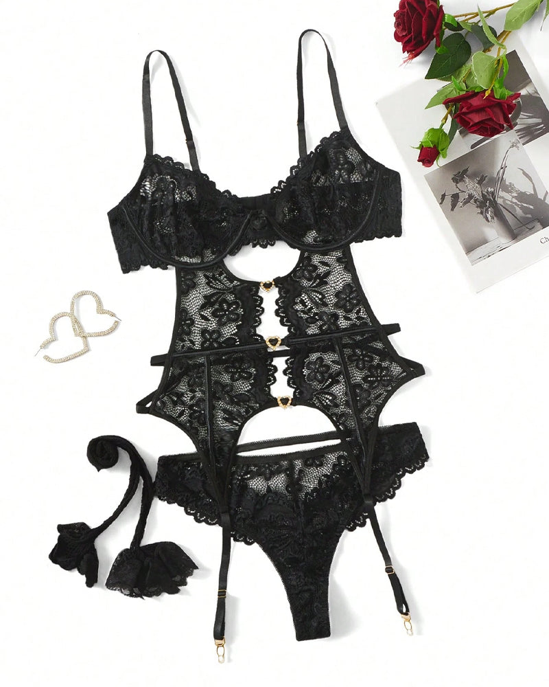 Diane | Sexy conjunto de lencería de encaje y malla