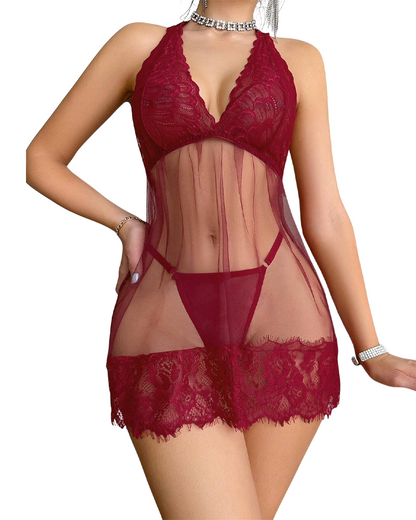Isola | Conjunto Babydoll con Tirantes y Tanga de Encaje
