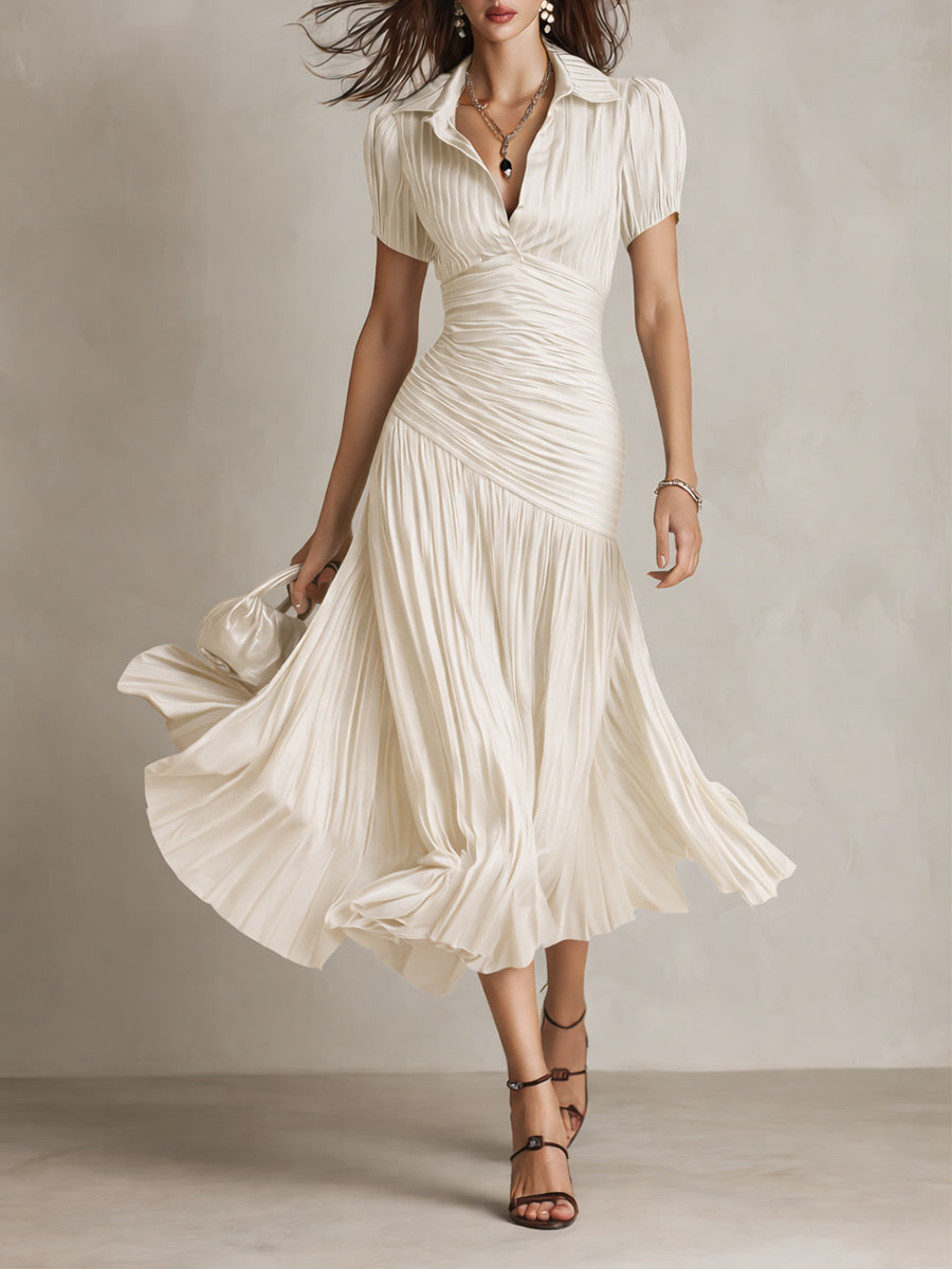 Adriana ∙ Vestido Midi Satinado con Rayas Retro