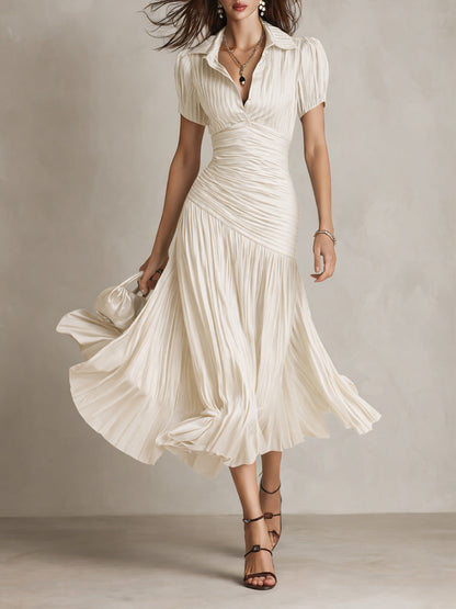 Adriana ∙ Vestido Midi Satinado con Rayas Retro