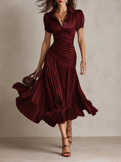 Adriana ∙ Vestido Midi Satinado con Rayas Retro