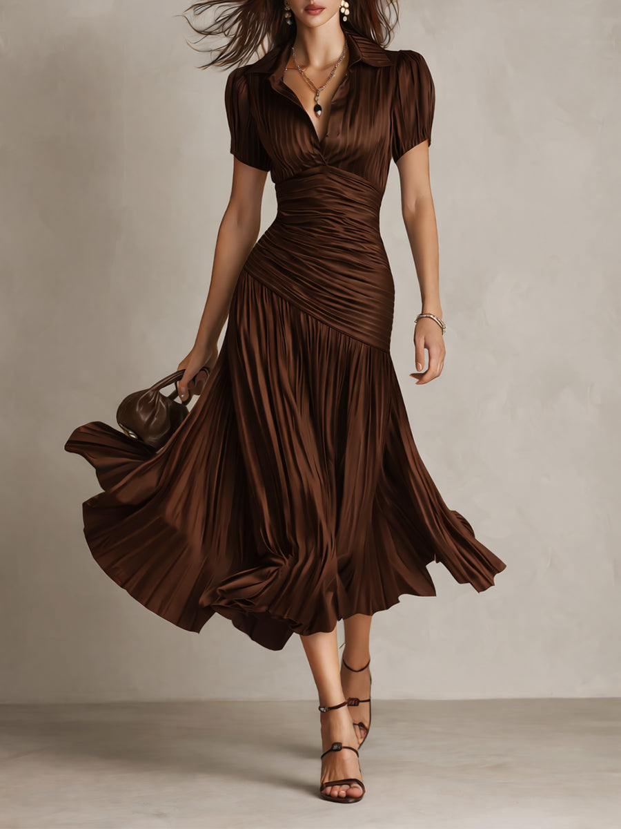 Adriana ∙ Vestido Midi Satinado con Rayas Retro