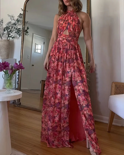 Isa Luna | Maxi Vestido Sin Espalda con Estampado Floral