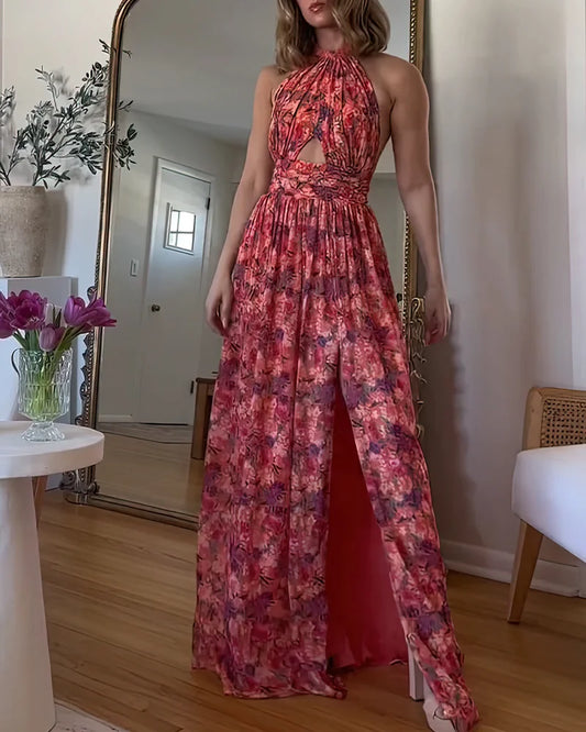 Isa Luna | Maxi Vestido Sin Espalda con Estampado Floral