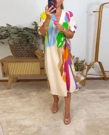 Vestido Casual Con Estampado De Hojas Coloridas