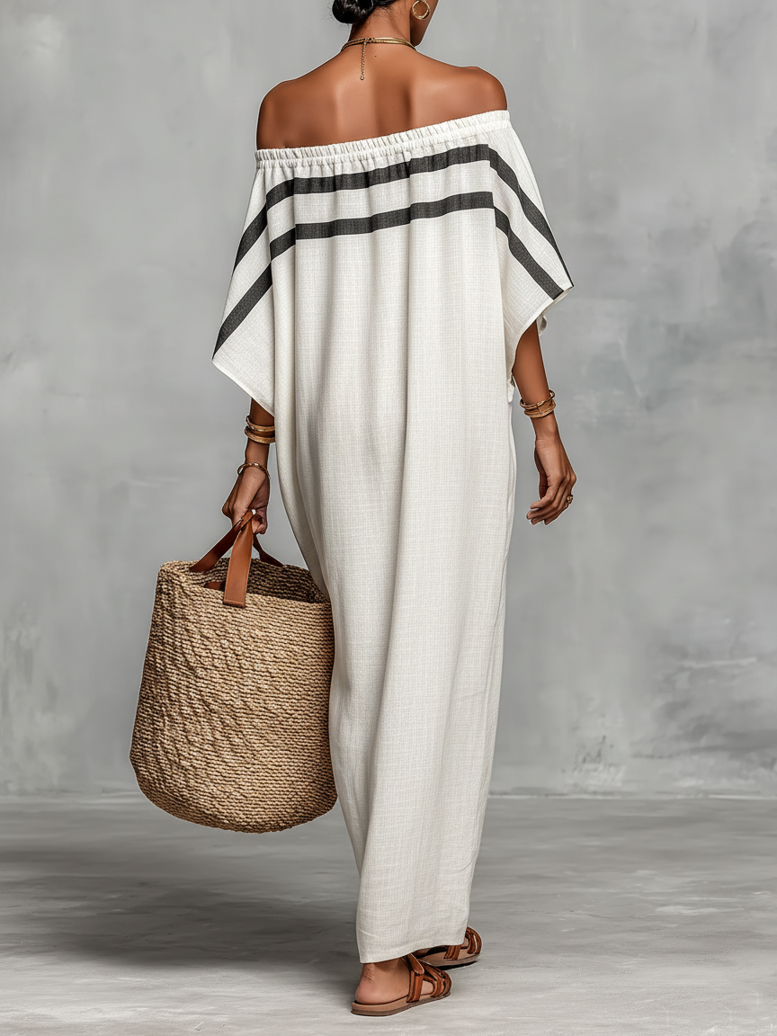 Vestido Largo de Lino de Mangas Murciélago