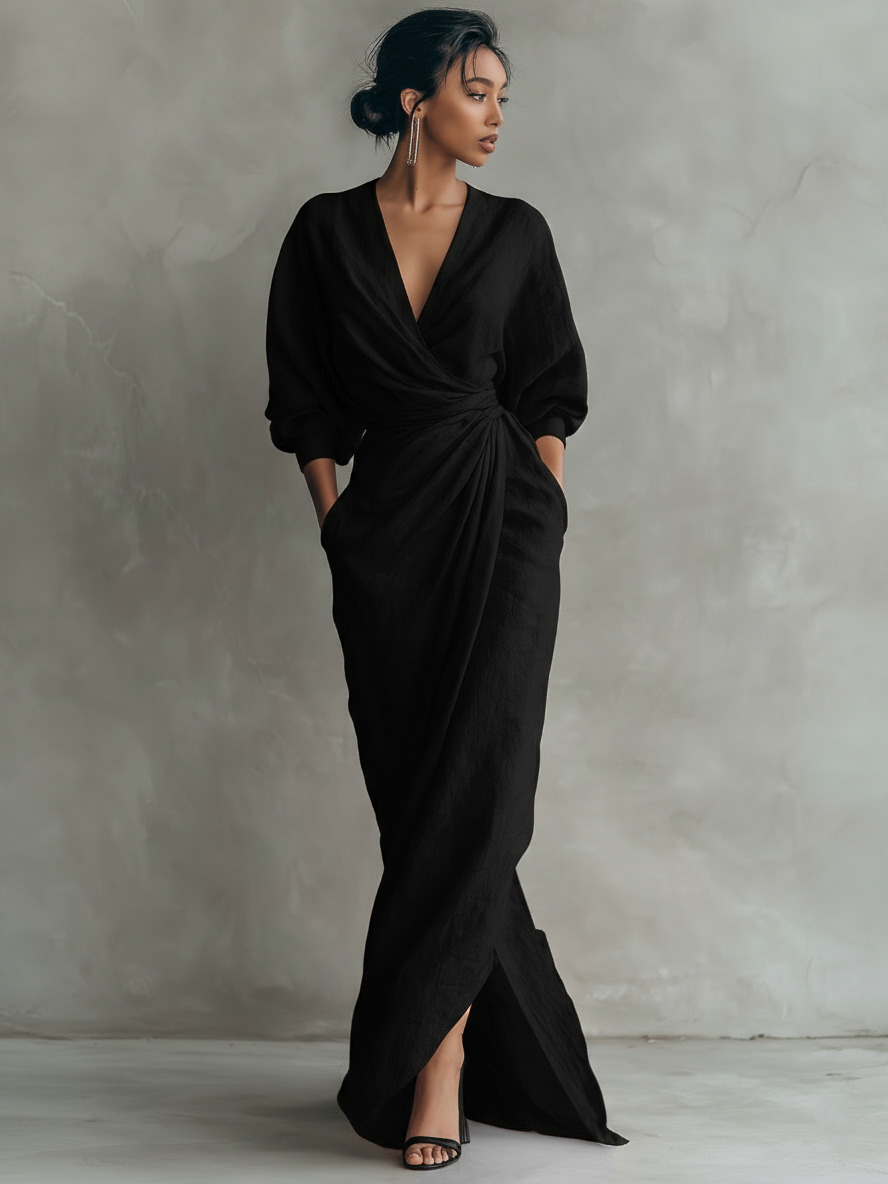 Vestido Largo Minimalista con Cuello en V
