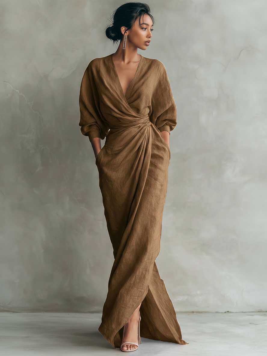 Vestido Largo Minimalista con Cuello en V