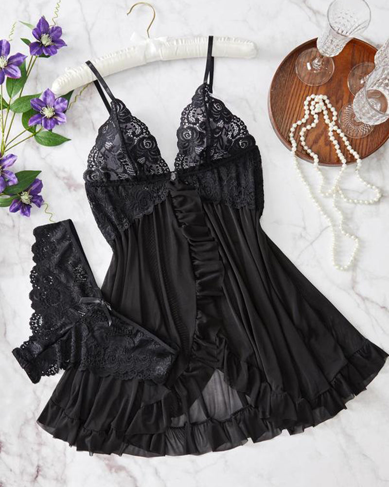 Nina | Conjunto de Camisón Transparente de Encaje