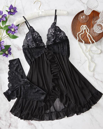 Nina | Conjunto de Camisón Transparente de Encaje
