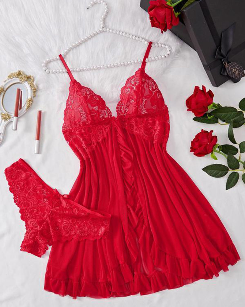 Nina | Conjunto de Camisón Transparente de Encaje