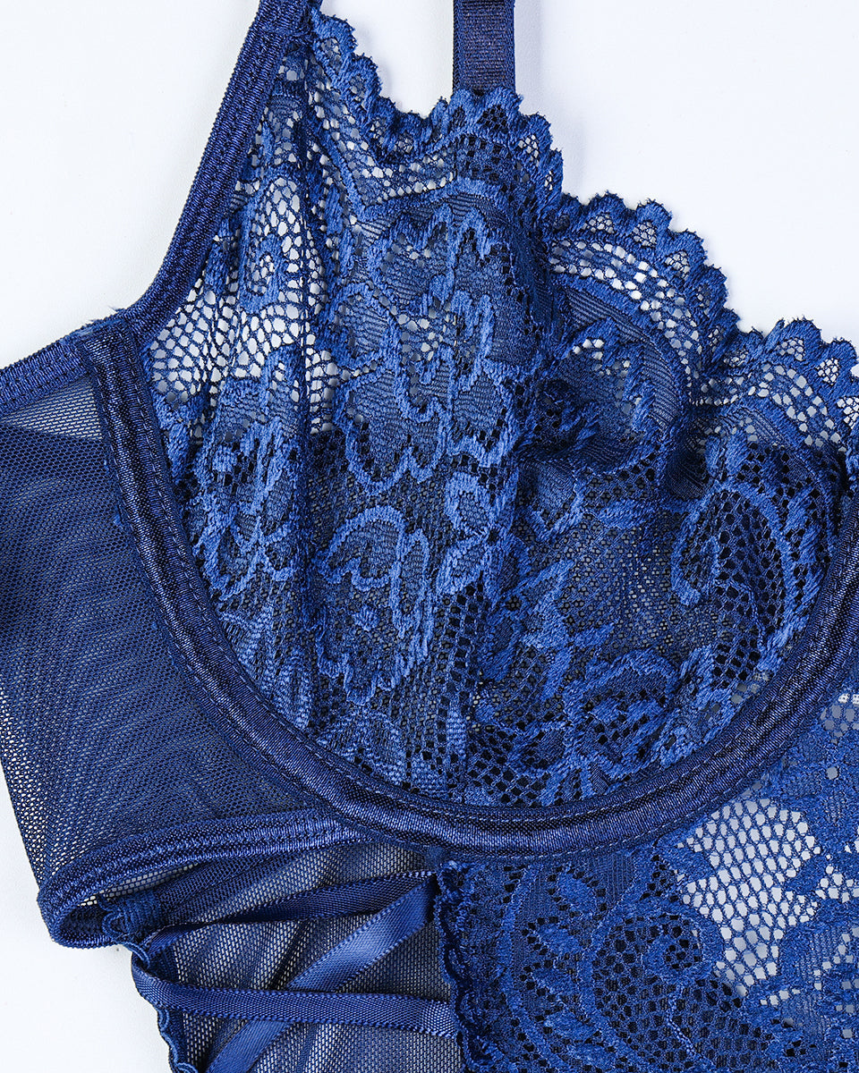 Ameline | Body Transparente de Encaje con Estampado Floral y Detalle de Lazo