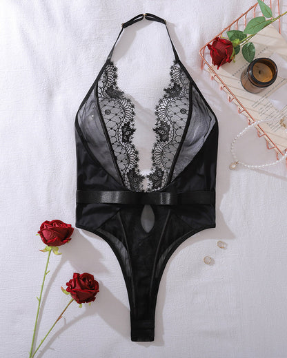 Romy | Body de Encaje Midnight con Escote en V Profundo