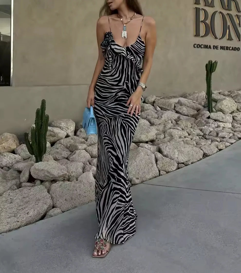 Lucia | Vestido Satinado con Estampado de Cebra
