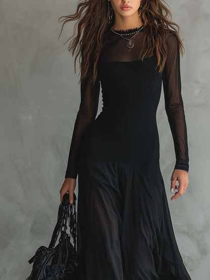 Neroa • Vestido Largo y Holgado de Tul Negro