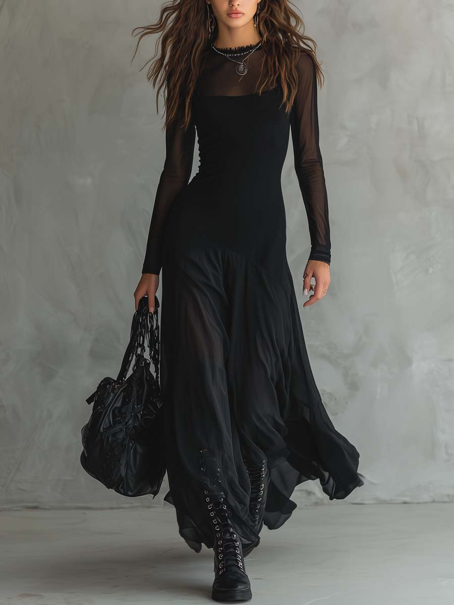 Neroa • Vestido Largo y Holgado de Tul Negro