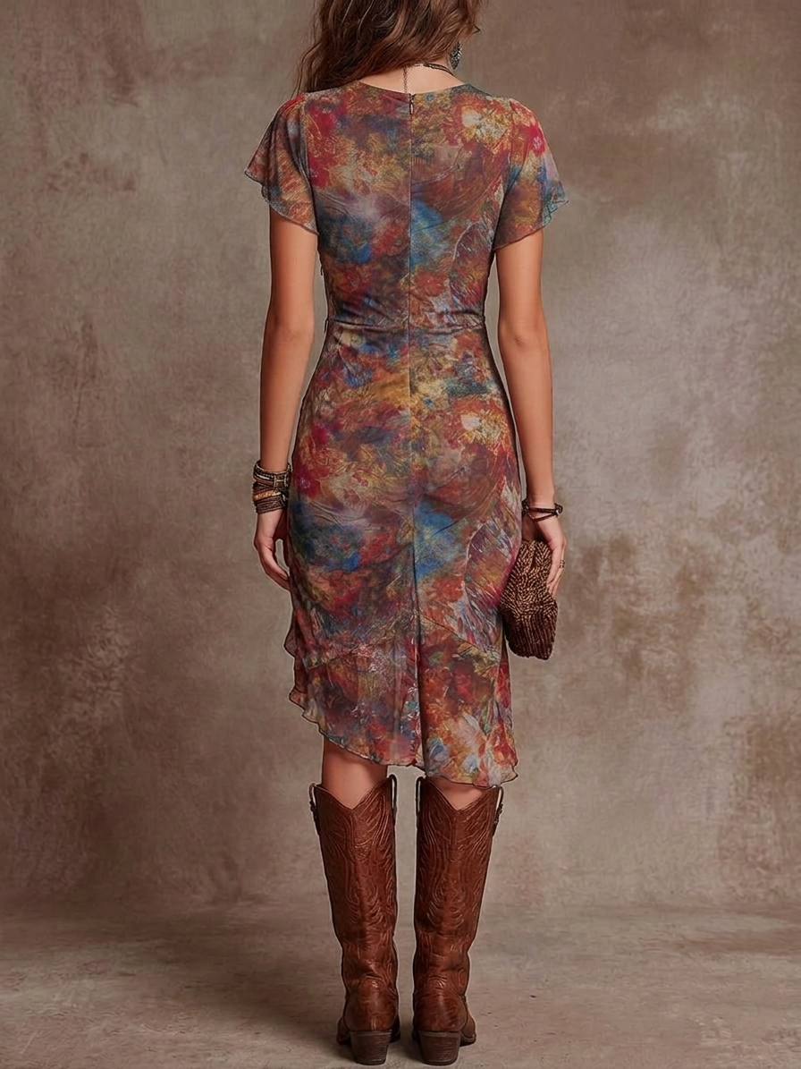 Martina · Vestido Midi Estampado Artístico Abstracto