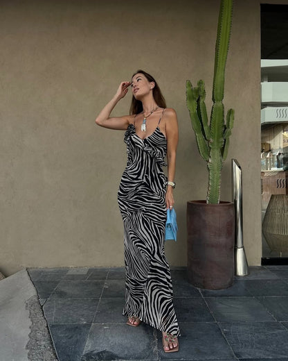 Lucia | Vestido Satinado con Estampado de Cebra